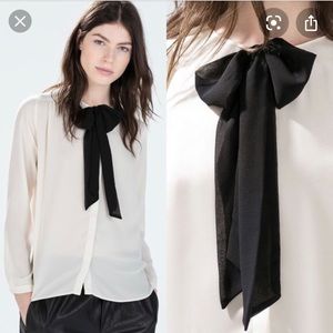 ‼️ 2/$15 Zara Basic Bow Blouse Classy